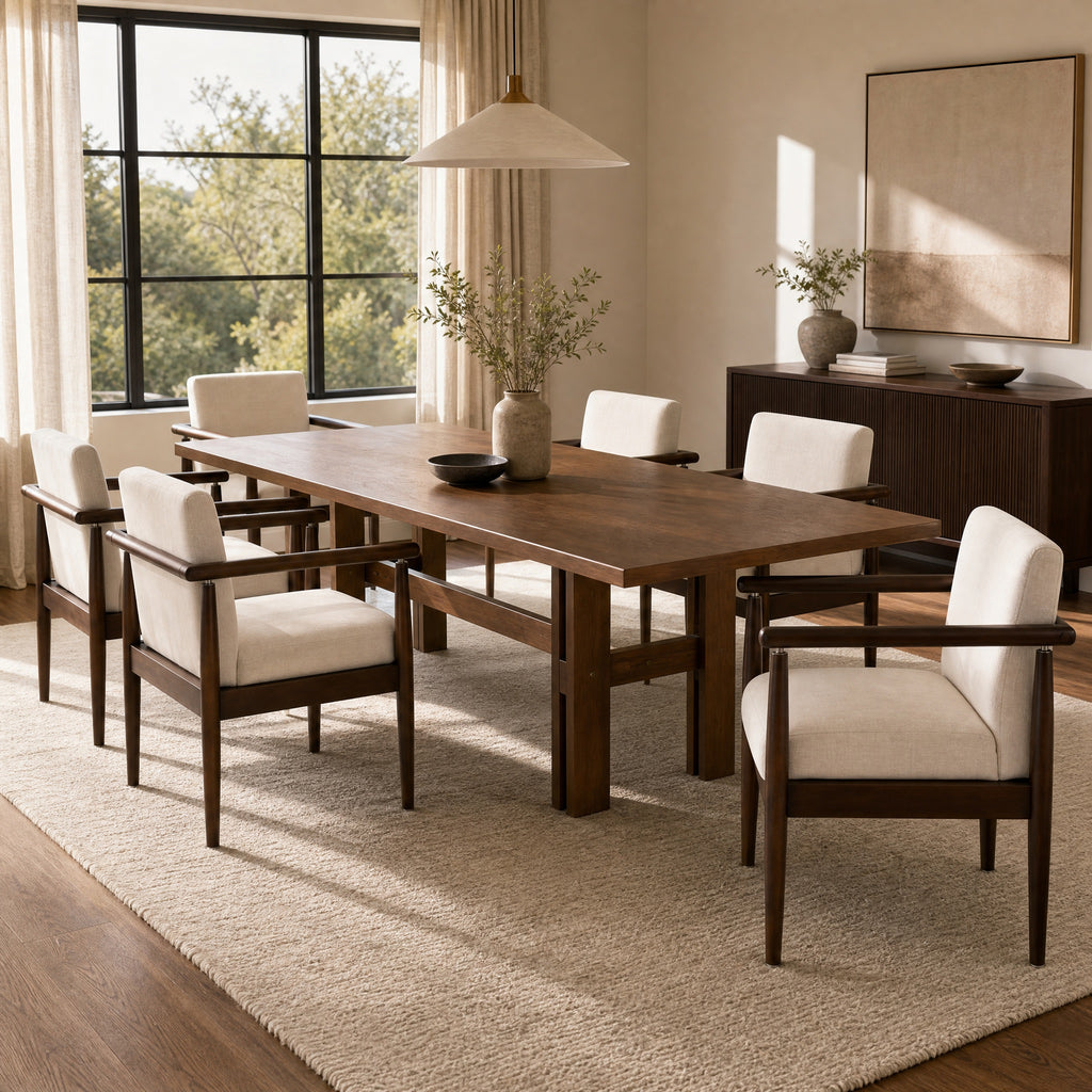 7‑Piece Dining Table Set, Mid‑Century 71" Rubber Wood