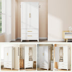 White Metal Wardrobe Closet with 2 Doors and Drawers