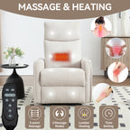 Heat Massage Manual Recliner Chair with Rocker and Swivel in Fabric
