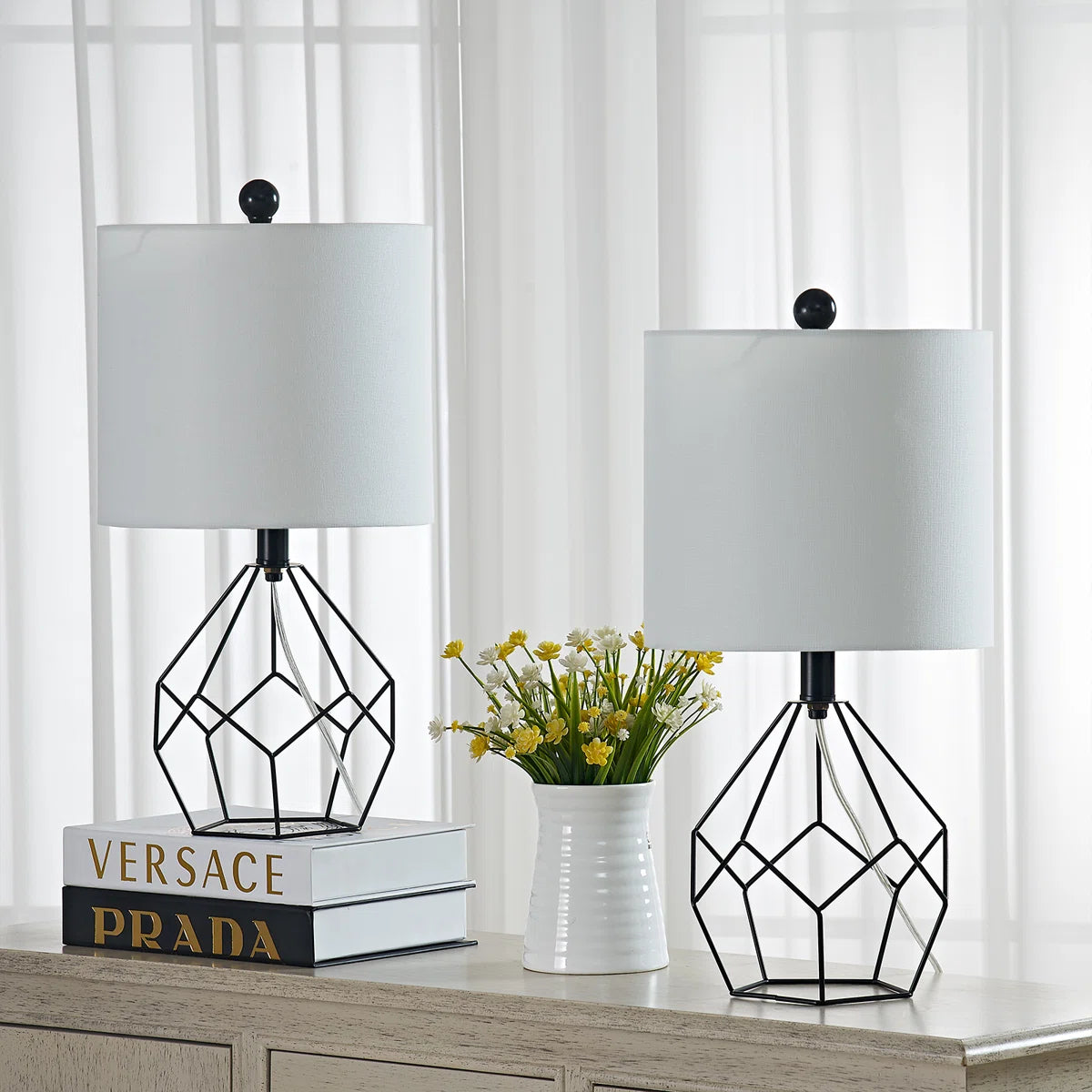 19-Inch Modern Forged Iron Table Lamp with Rotary Switch, Black