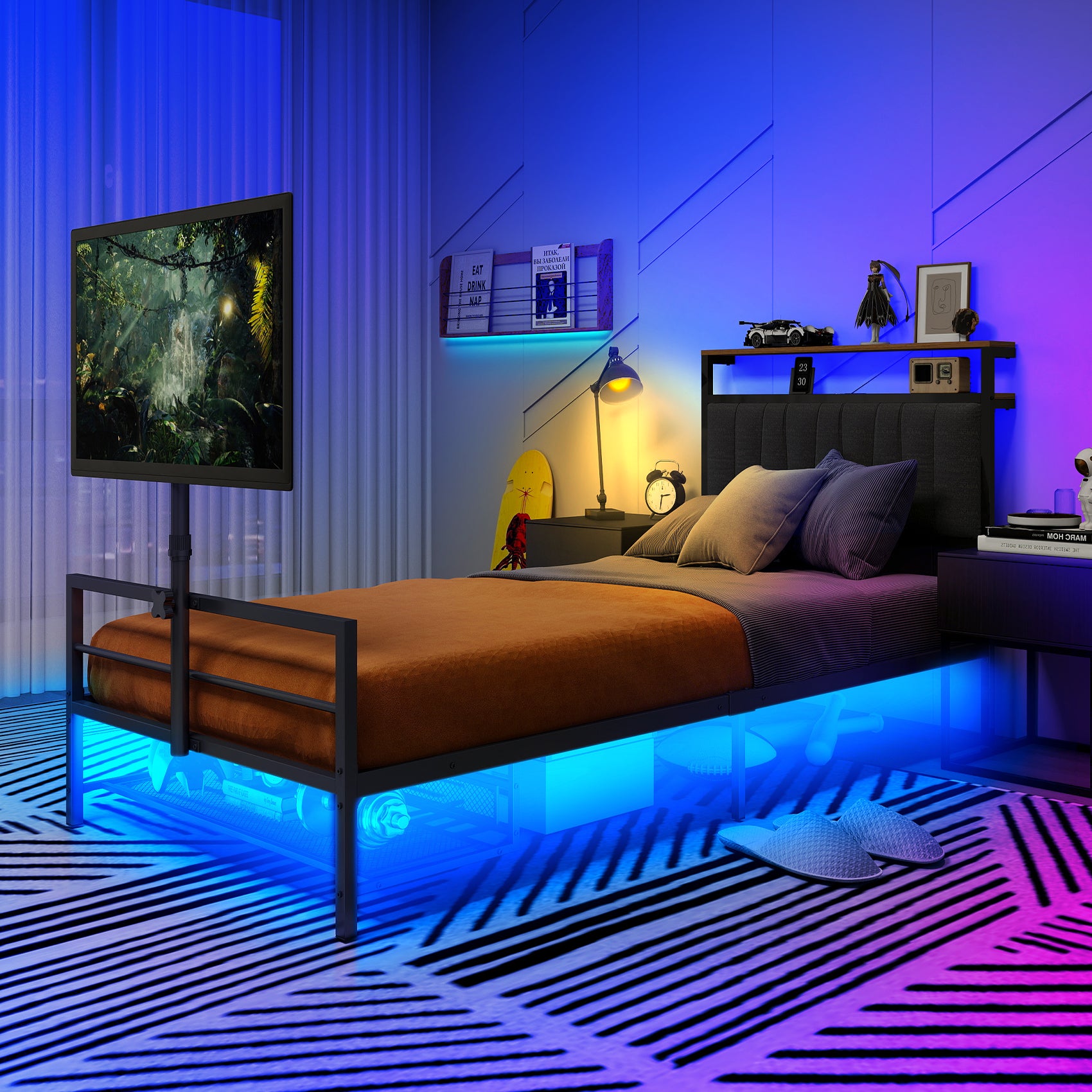 Twin Size Gaming Bed With a Rotating TV Mount