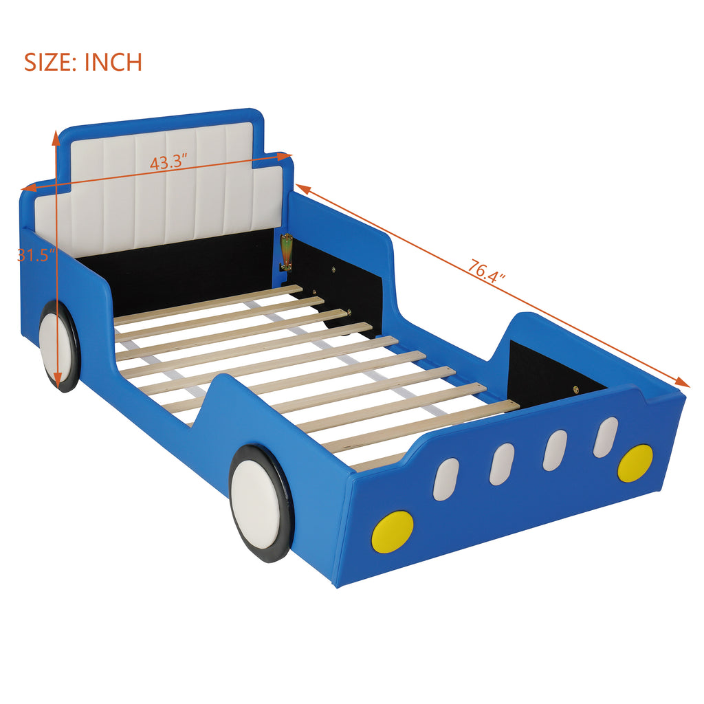 Twin Size Race Car-Shaped Platform Bed with Wheels