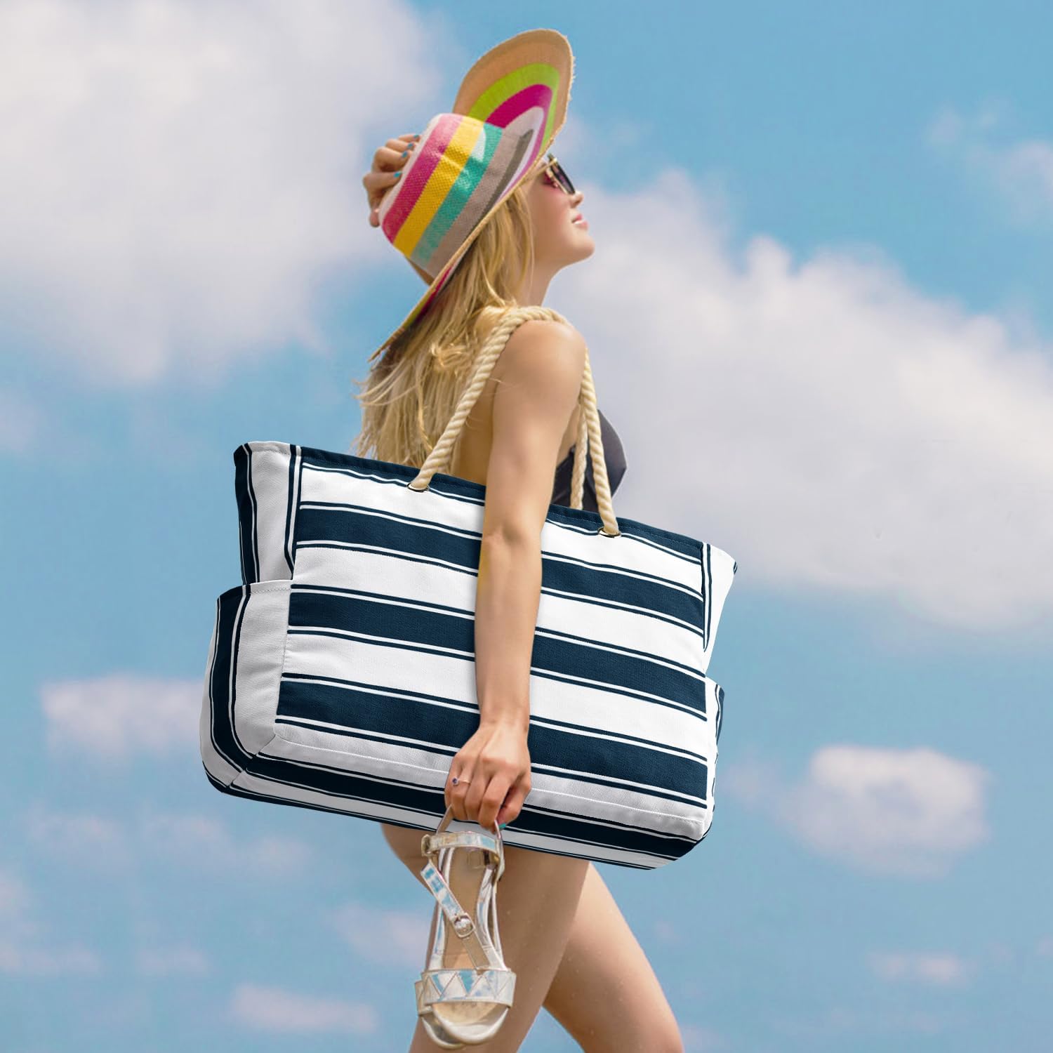 Waterproof Oversized Beach Tote Bag 20L Sandproof Zip Travel Carryall