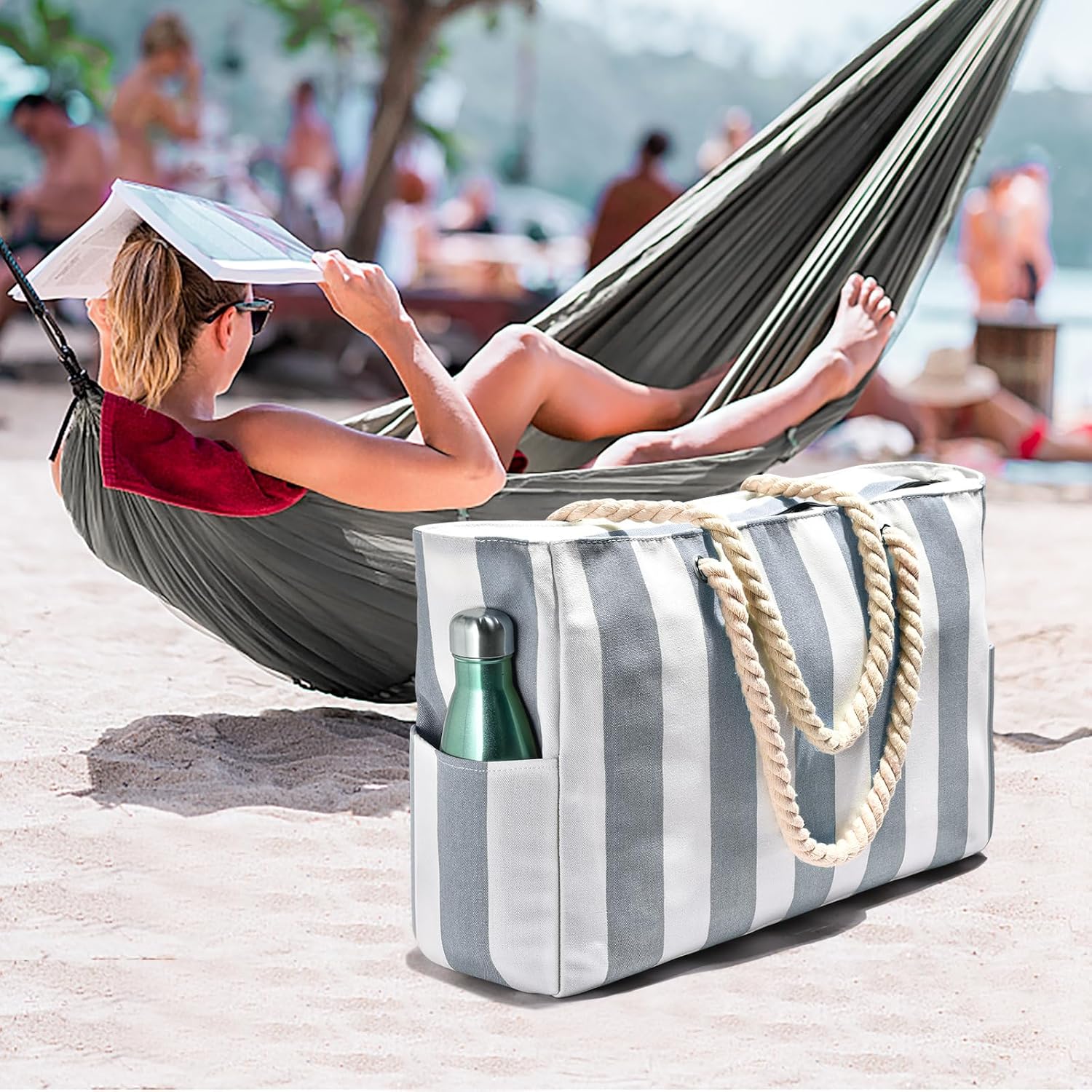 Waterproof Oversized Beach Tote Bag 20L Sandproof Zip Travel Carryall