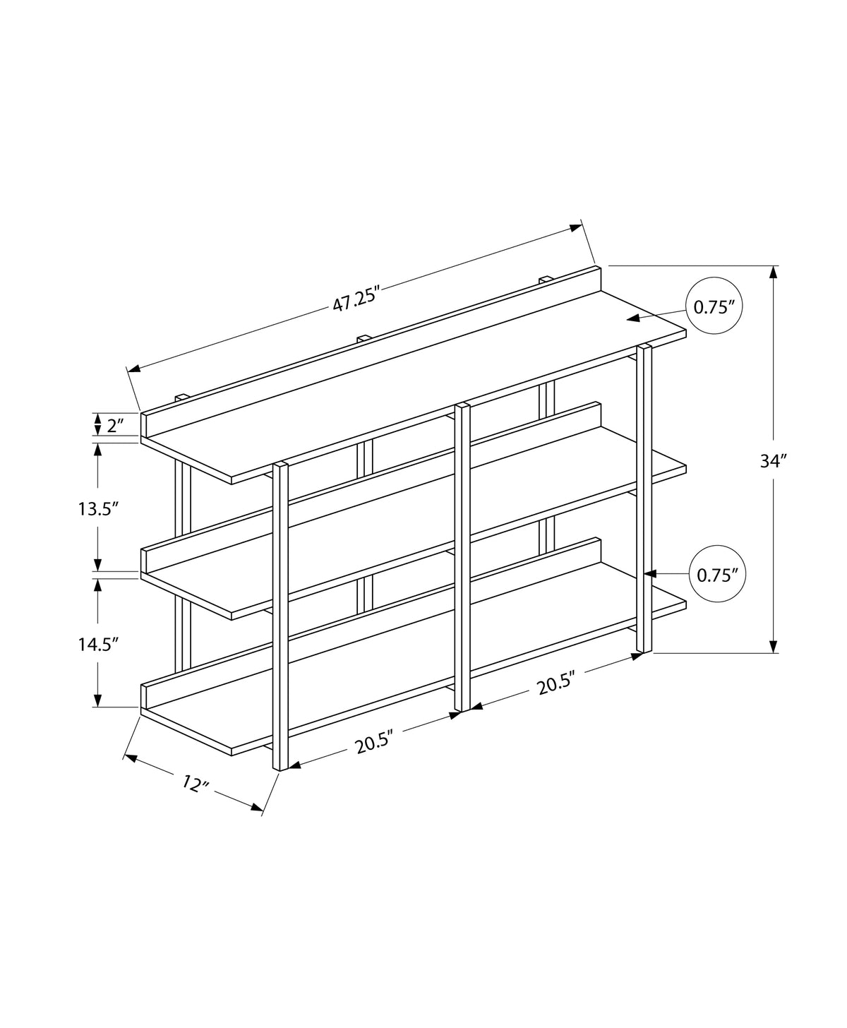Accent Table - 3-Tier Console for Living Room or Entryway