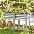 Outsunny Galvanized Steel Raised Garden Bed with Storage Shelf