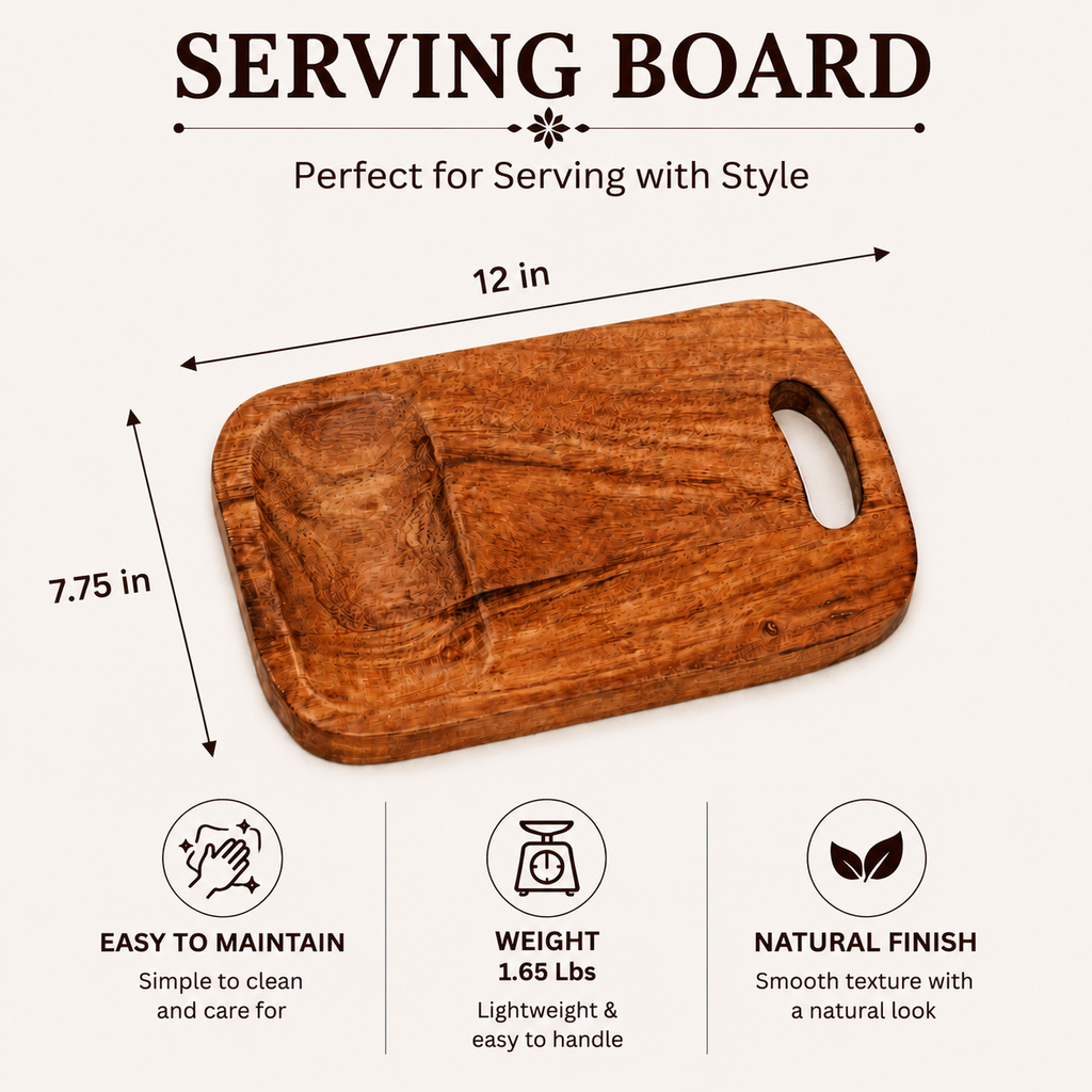 Handcrafted Acacia Wood Cutting Board with Built-In Handle