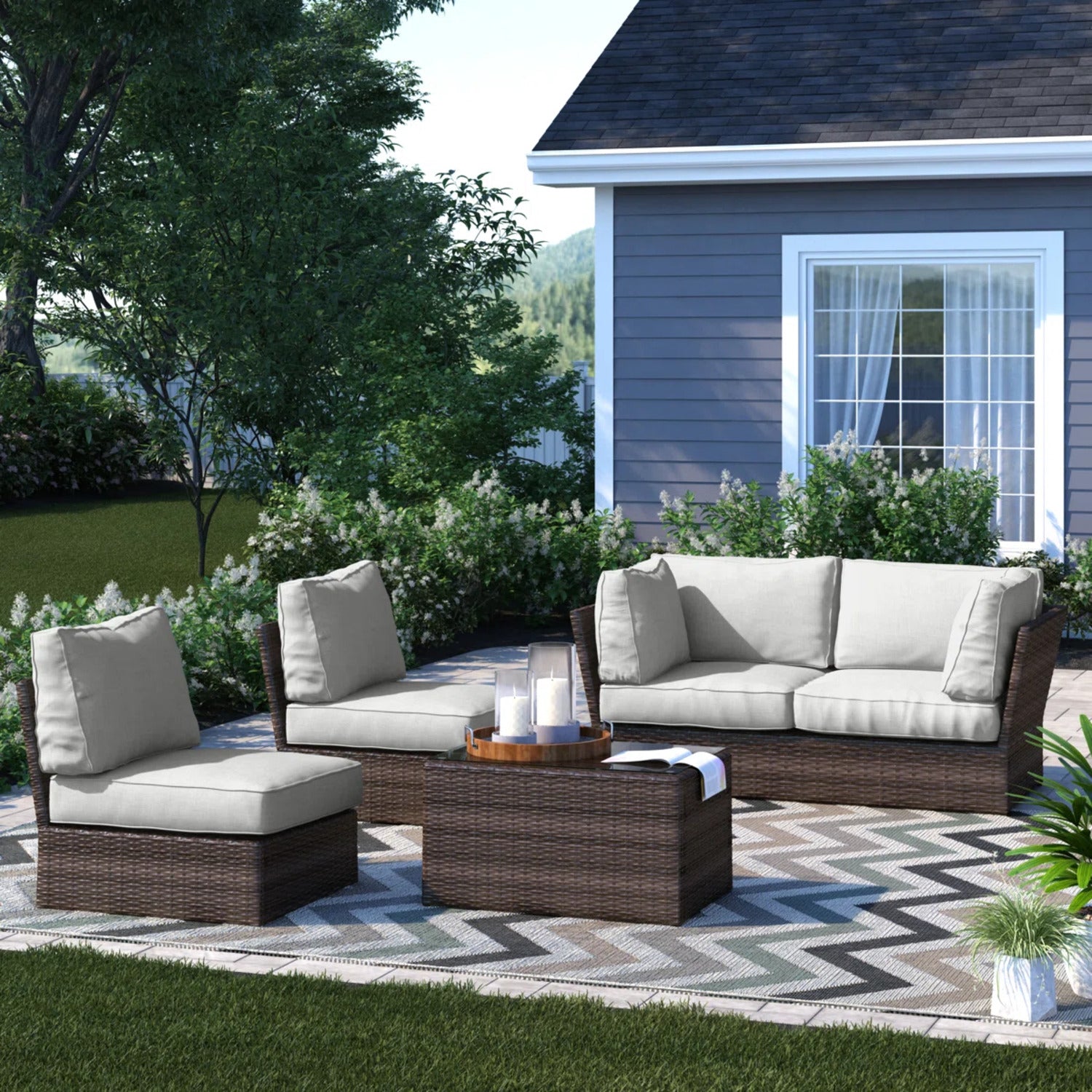 Fully Assembled Outdoor Wicker Sofa Set with Cushions