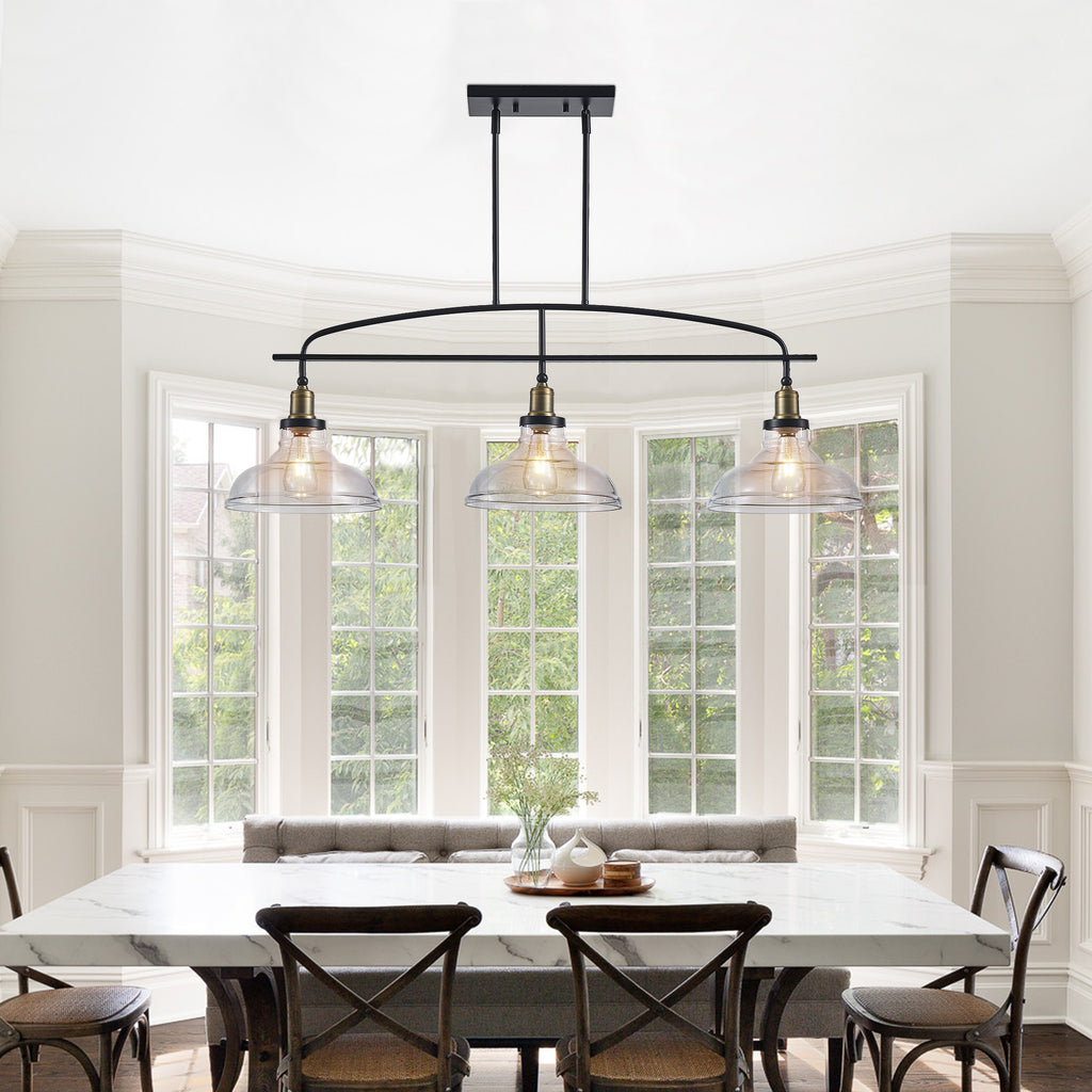 45" Industrial 3-Light Pendant Chandelier with Clear Glass Shades