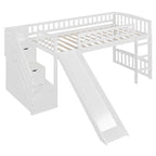 Stairway Twin Size Loft Bed with Two Drawers and Slide, White