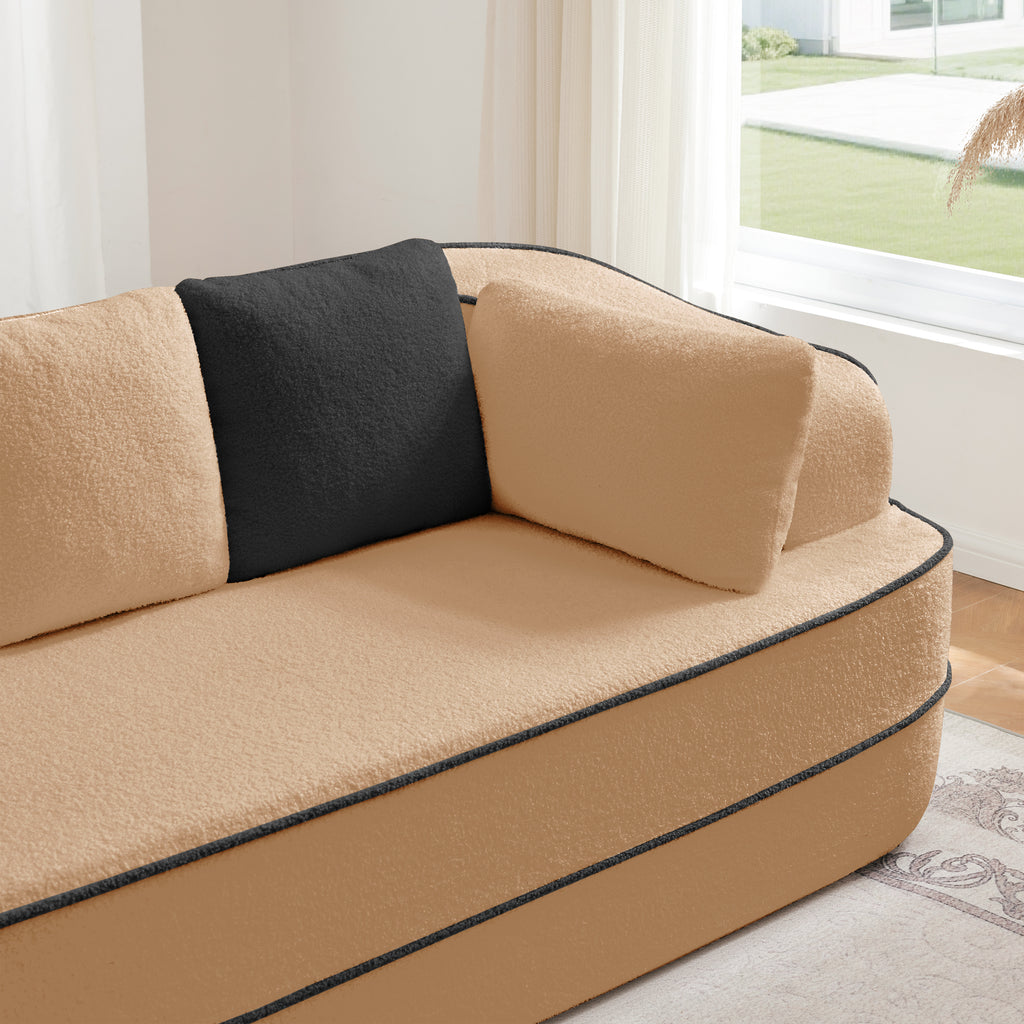 Elysees Right Chaise Sofa With Pillows - Camel Teddy Fabric