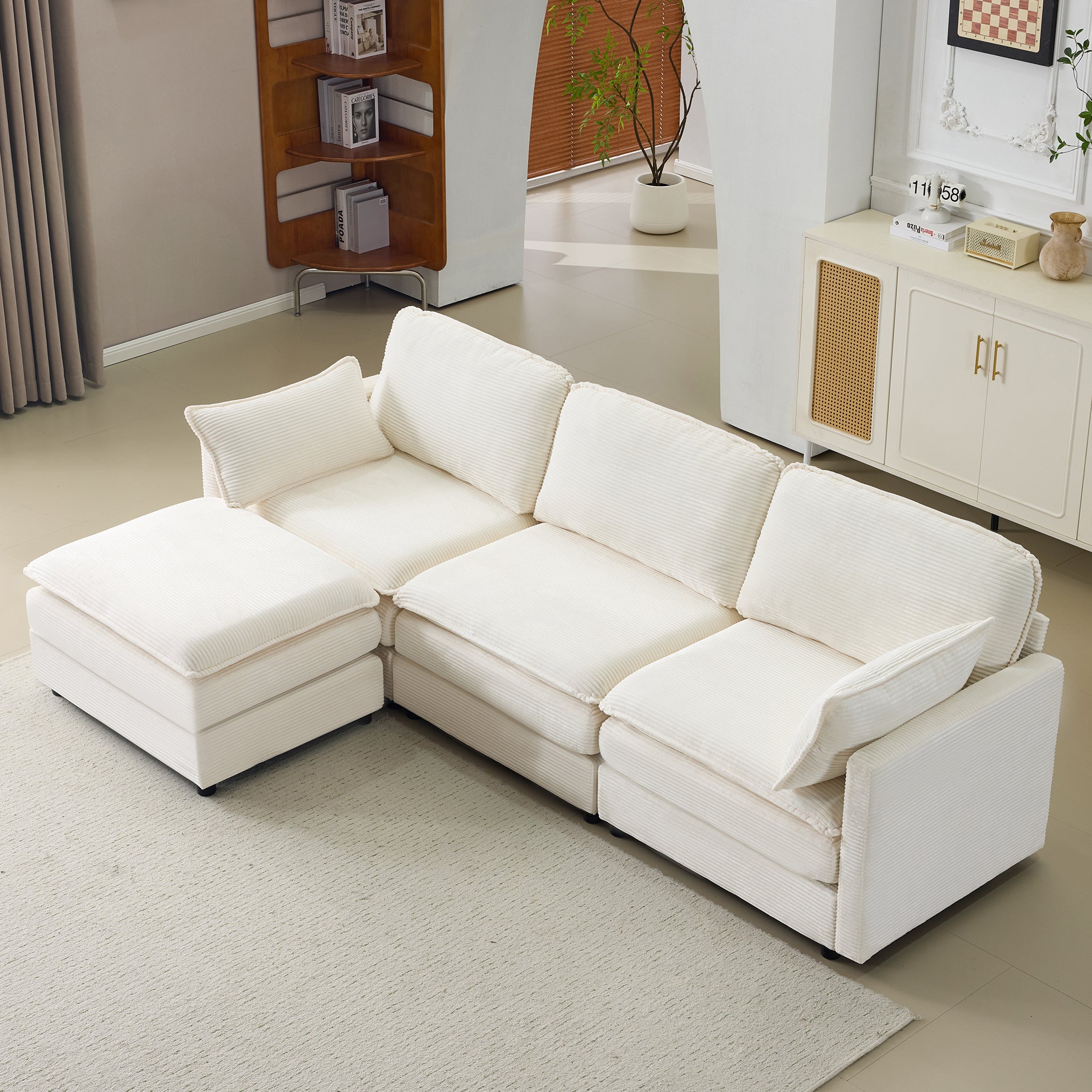 104" Plush Cloud 3 Seater Sofa: Modular 3 Seater Sofa + Ottoman