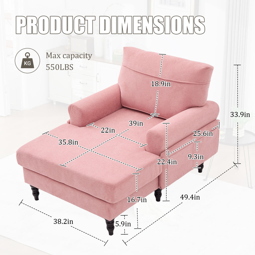 Modern Minimalist Chenille Fabric Chaise Lounge Recliner