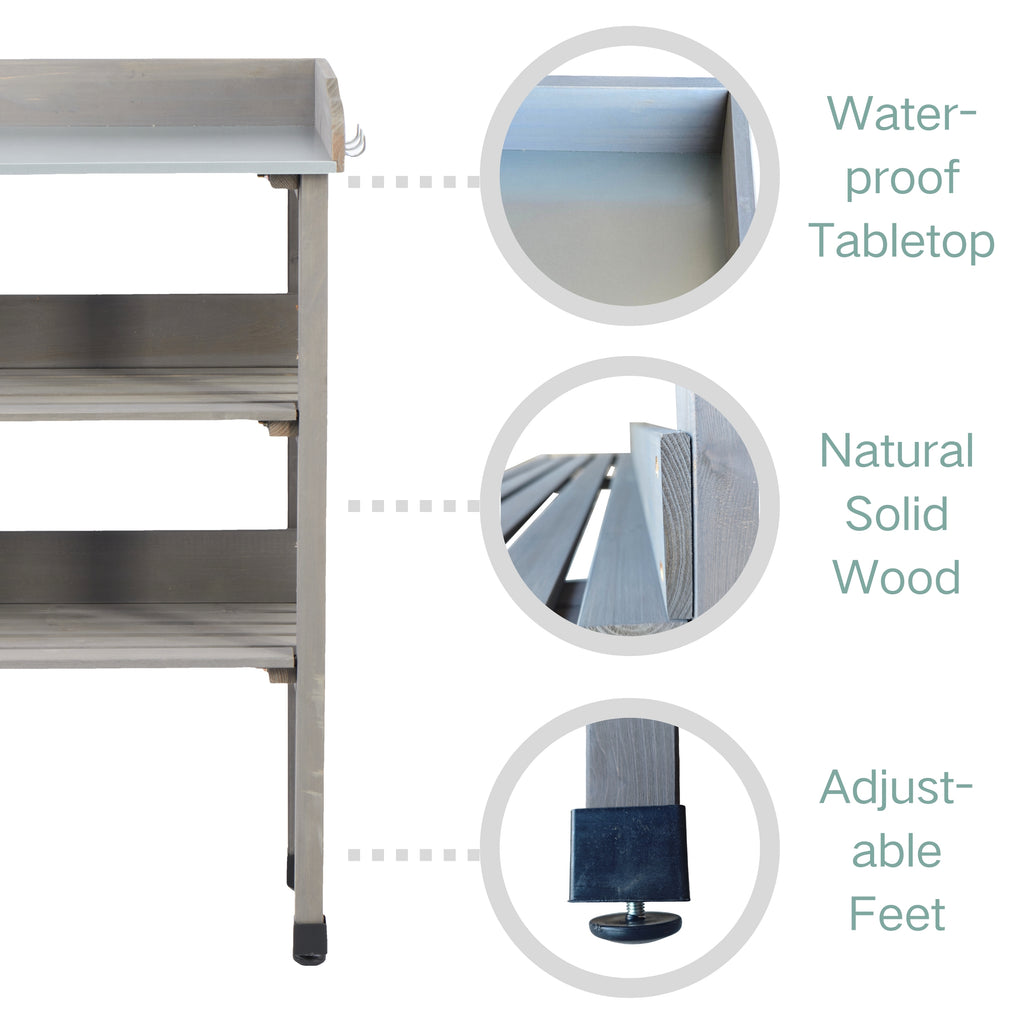 30″x14.5″×35.5″ Potting Table with Metal Tabletop