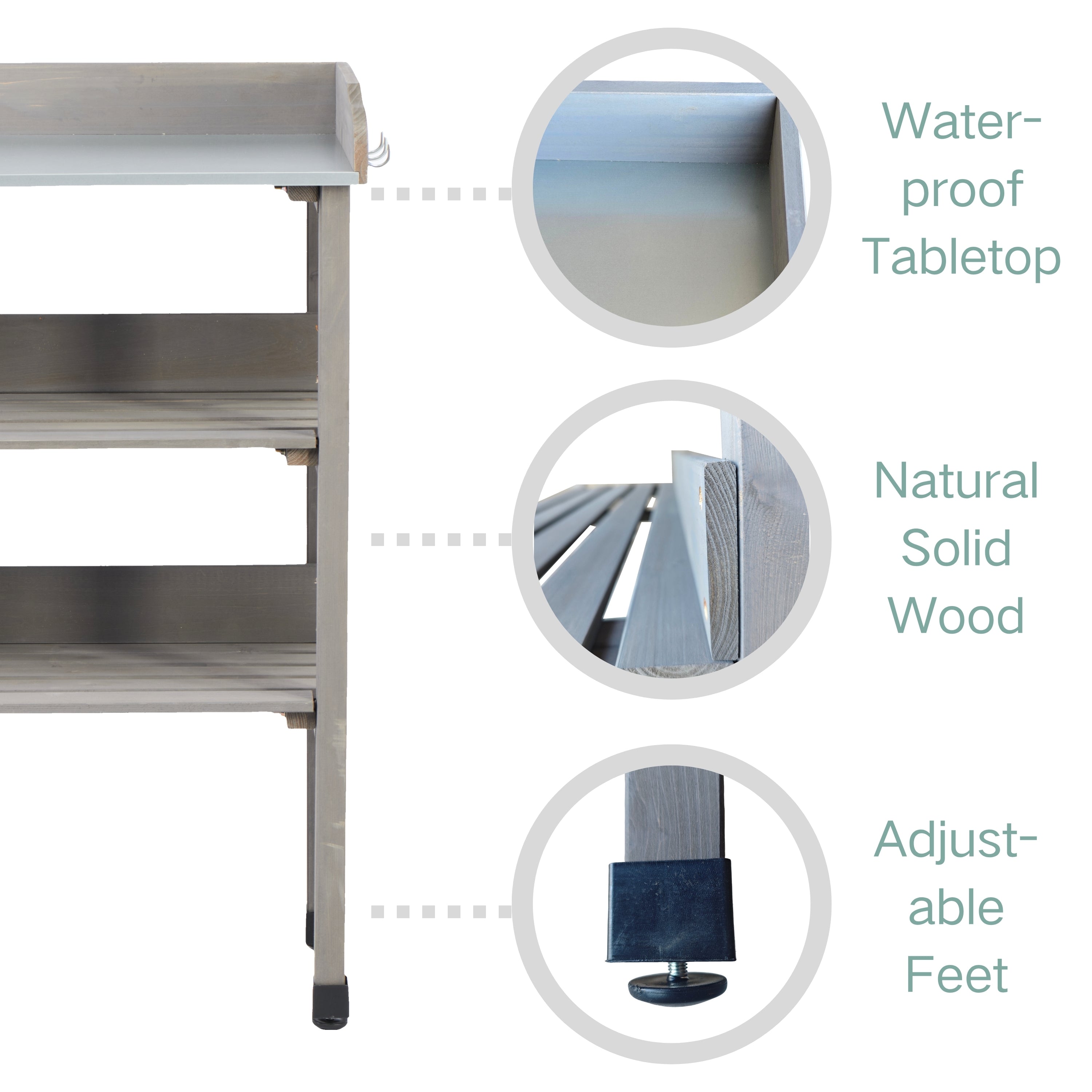 30″x14.5″×35.5″ Potting Table with Metal Tabletop