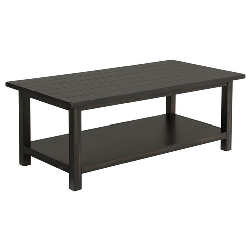 Castleton Distressed Java Wood Coffee Table with Shelf