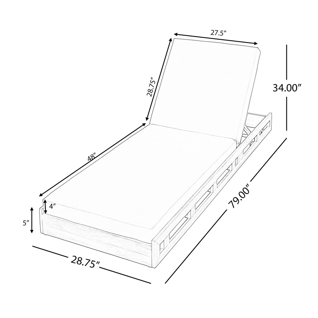 Lounge Chaise Set - Acacia Wood with Water-Resistant Cushions