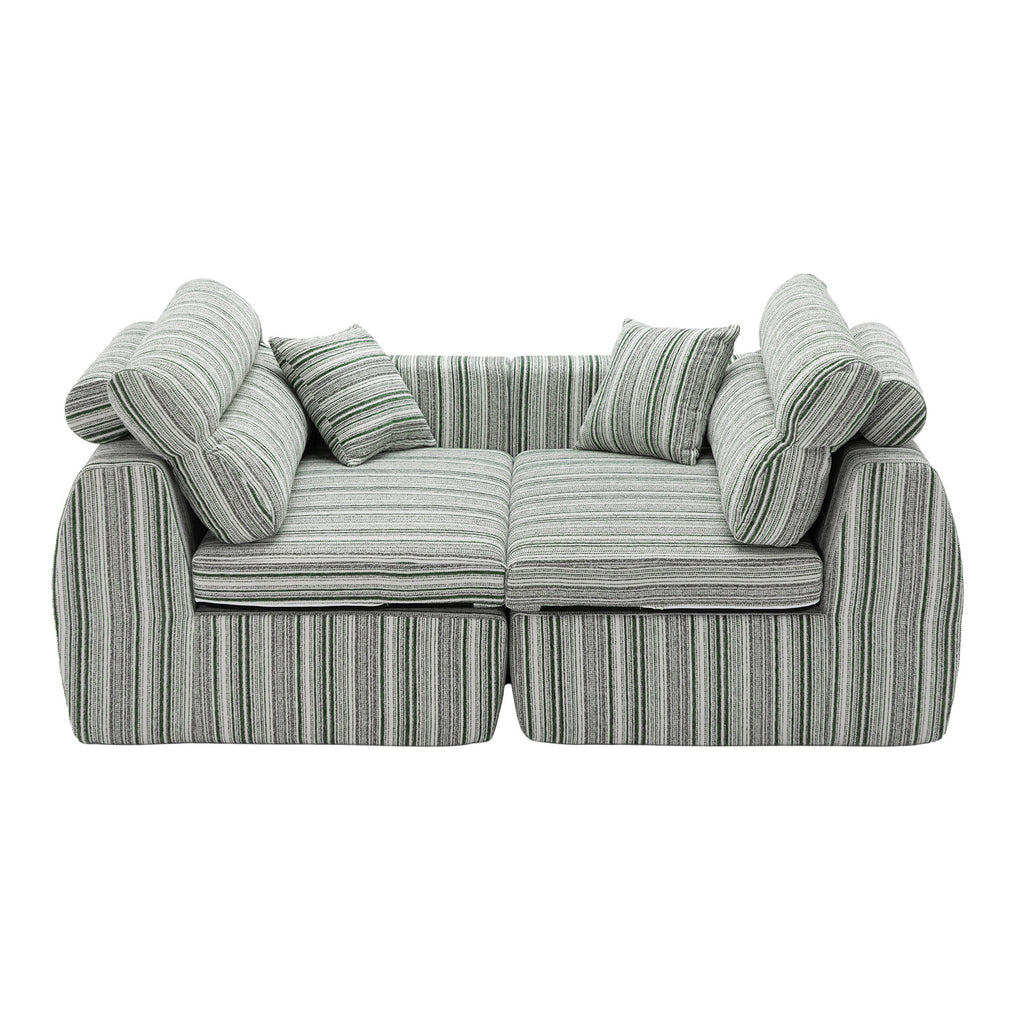 Woven Chenille Striped Compression Sofa - Straight Row Compact Couch