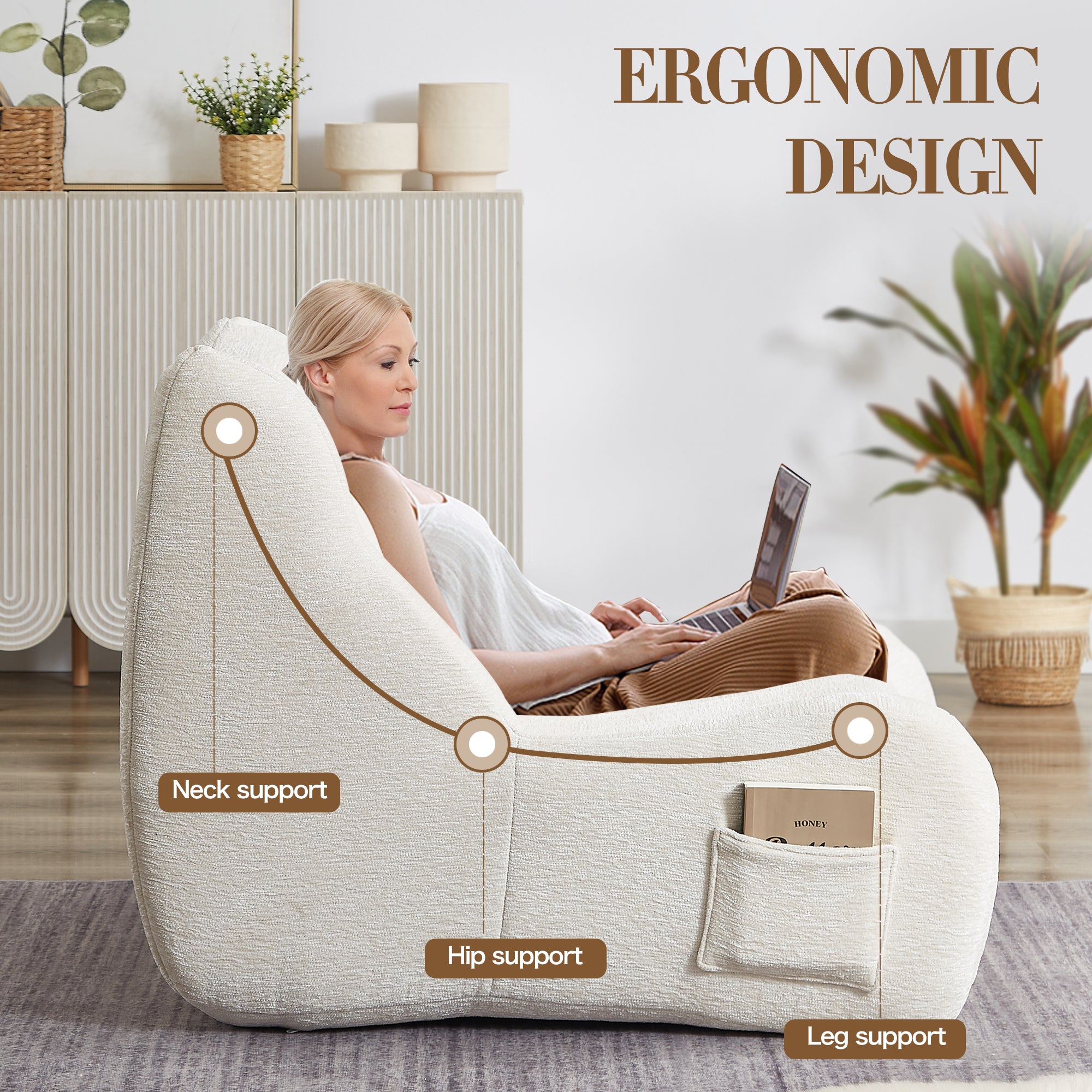 Bean Bag Chair for Adults with Armrests
