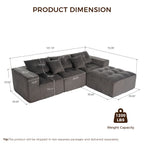 101" L-Shaped Modular Compression Sofa, Gray