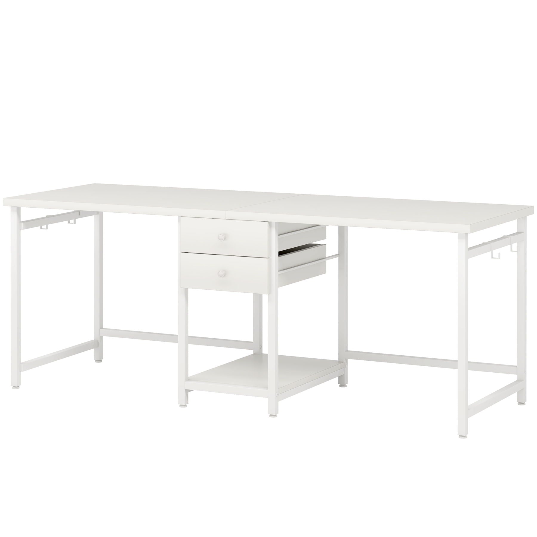 2 Person Computer Desk With Drawers And Shelves, Extra Long Double Workstation