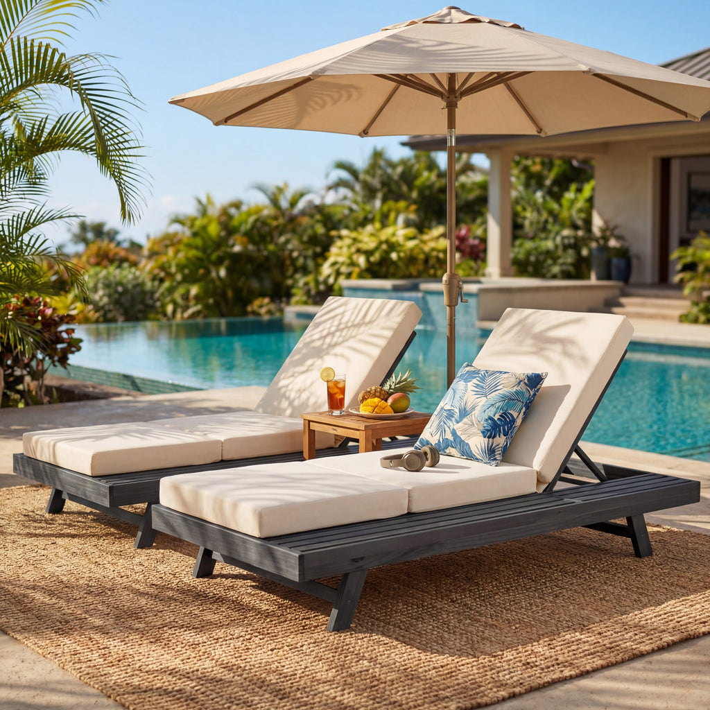 Lounge Chaise Set in Acacia Solid Wood