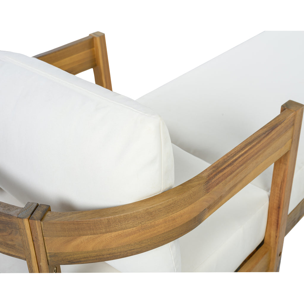 78" Acacia Wood Outdoor Chaise Lounge Chair with Curved Frame
