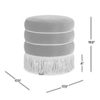 Edward 17.5" Round Upholstered Ottoman with Bullion Fringe, Olive