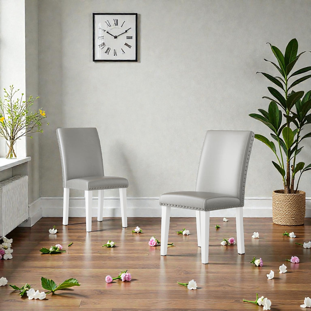 Upholstery Dining Chair Set - Silver and White