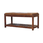 Solid Wood Small Buffalo Slatted Bench with Open Storage