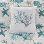 6 Piece Cotton Sateen Quilt Set with Throw Pillows Aqua Full/Queen