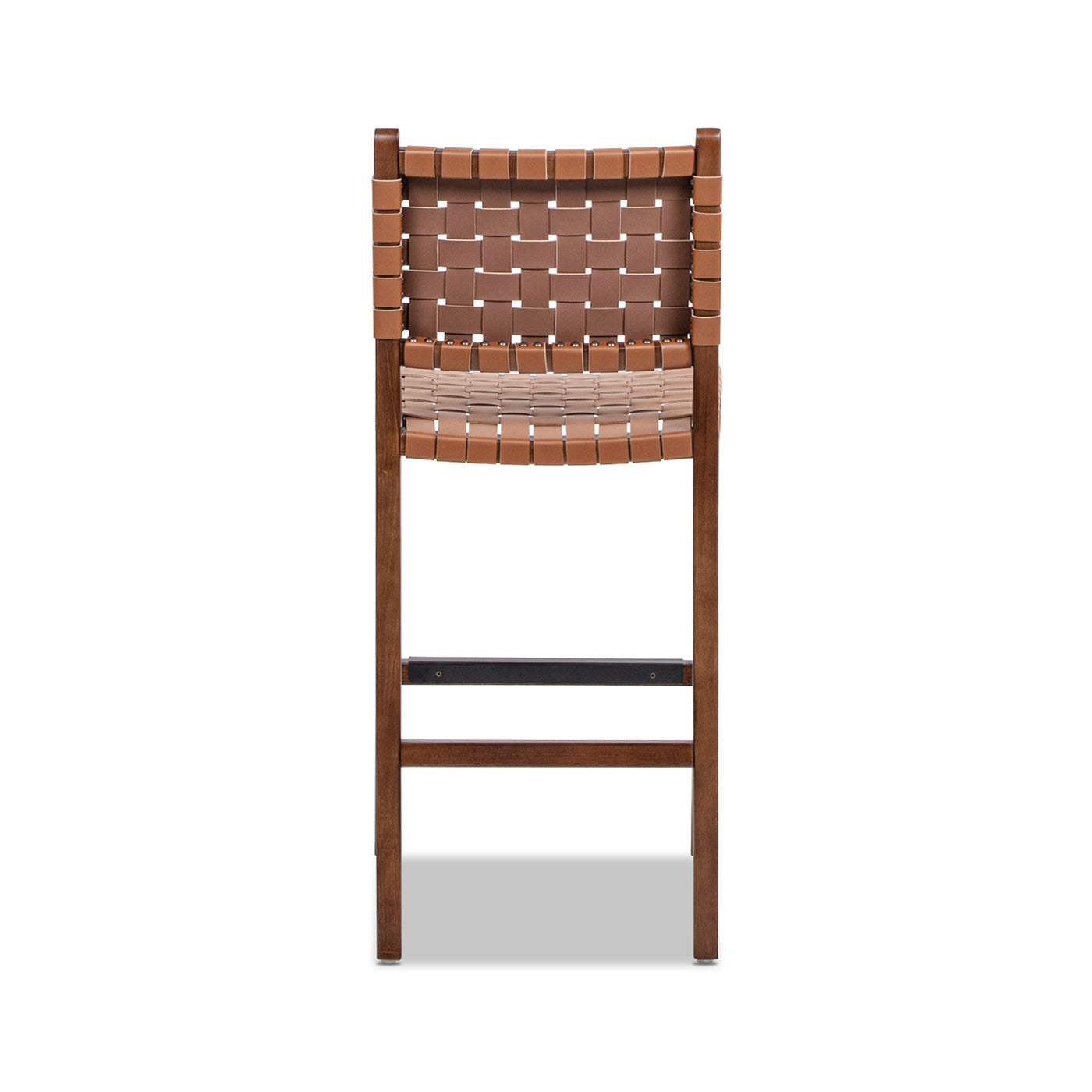 Andre 26' Woven Leather Counter Stool with Back, Pecan Brown Faux Leather