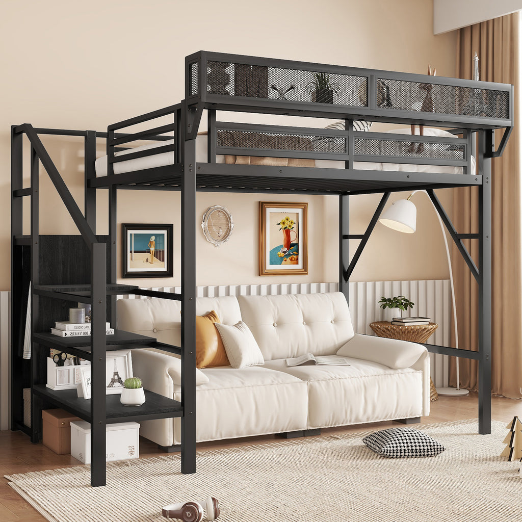 Twin Size Loft Bed with Stairs and Storage