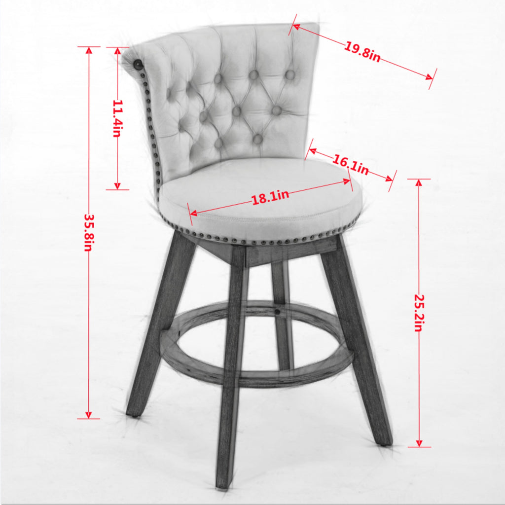 26" Counter Height Bar Stools Set of 2, 360° Swivel Stools
