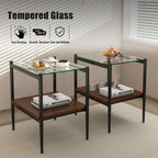 Set of 2 Rectangle End Table with Tempered Glass Top