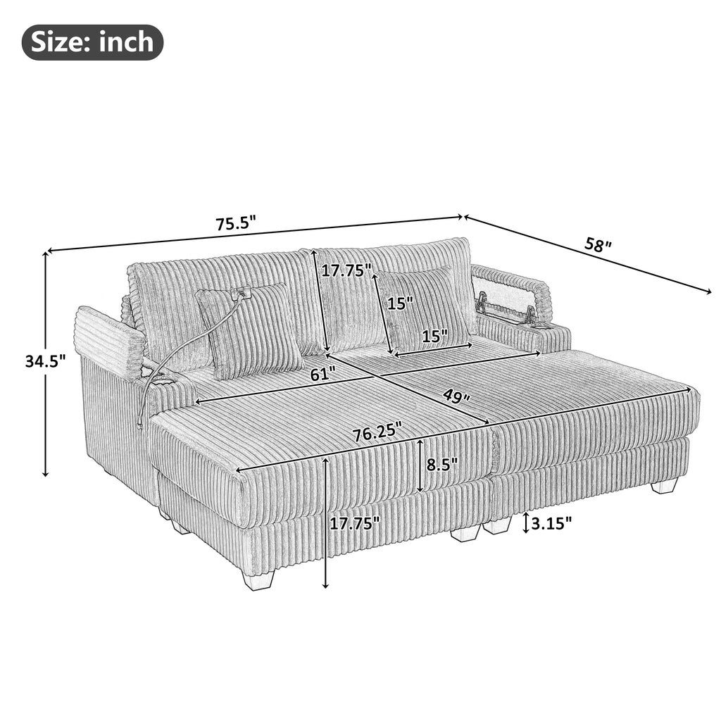 Modern Chaise Sofa 75.5" Chaise Lounge