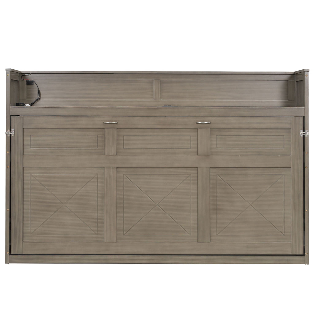 Twin XL Size Murphy Bed with Desk, LED Light and USB Charging Station