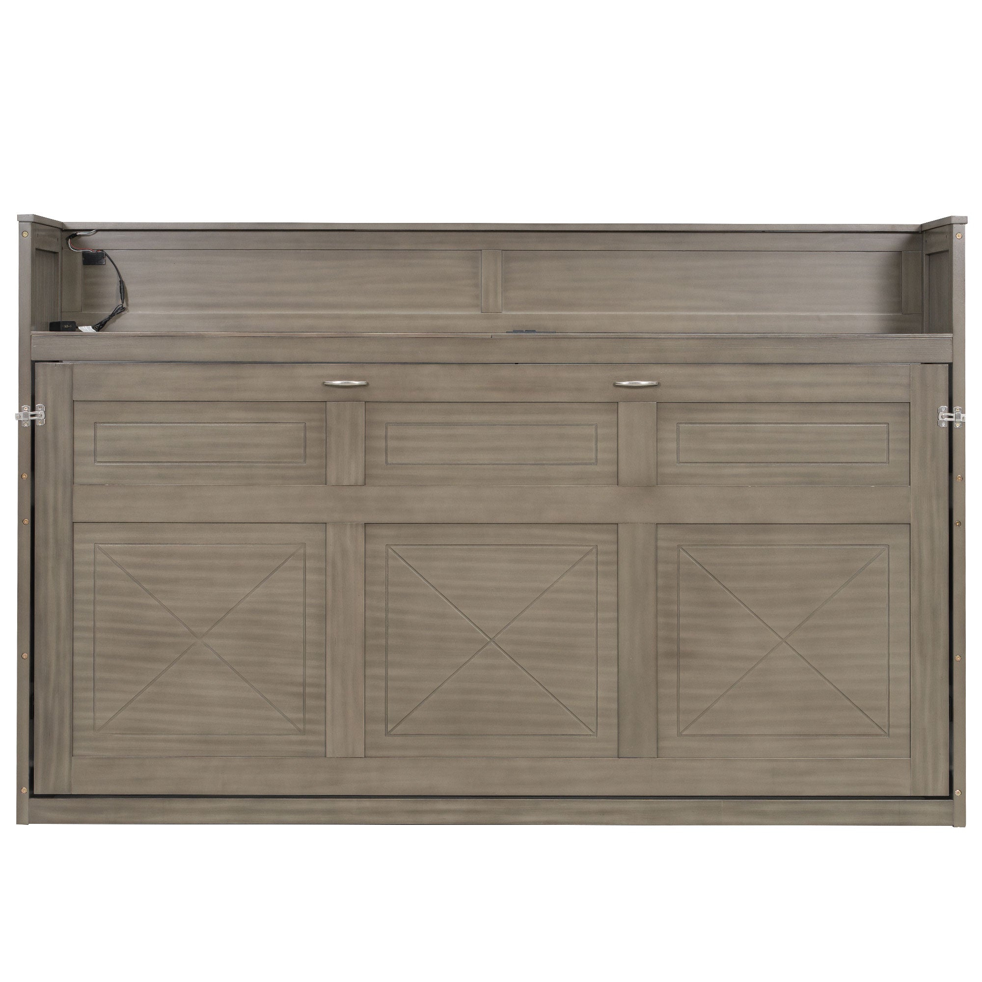 Twin XL Size Murphy Bed with Desk, LED Light and USB Charging Station