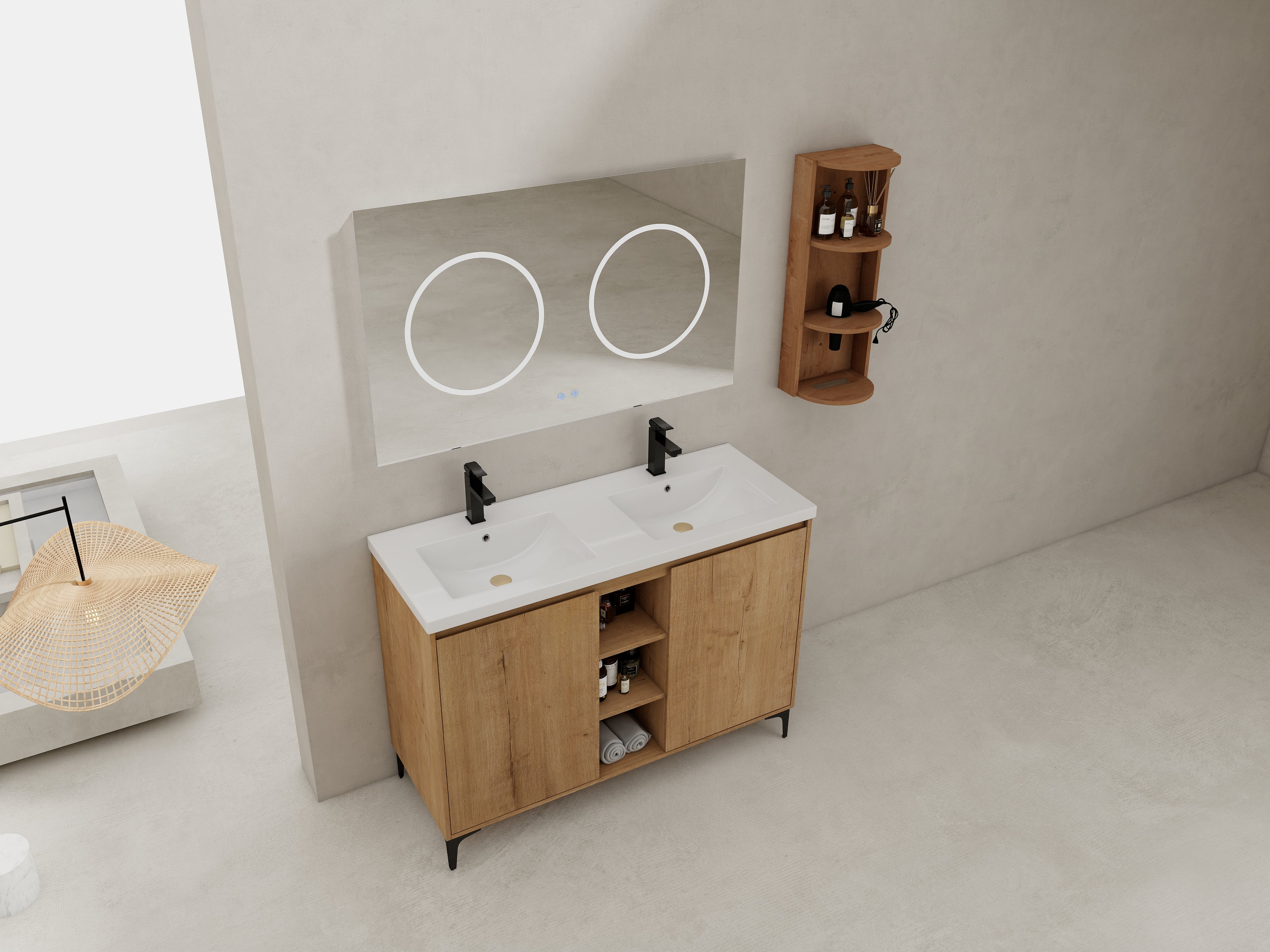 48" Freestanding Bathroom Vanity With Double Sink and Storage Rack