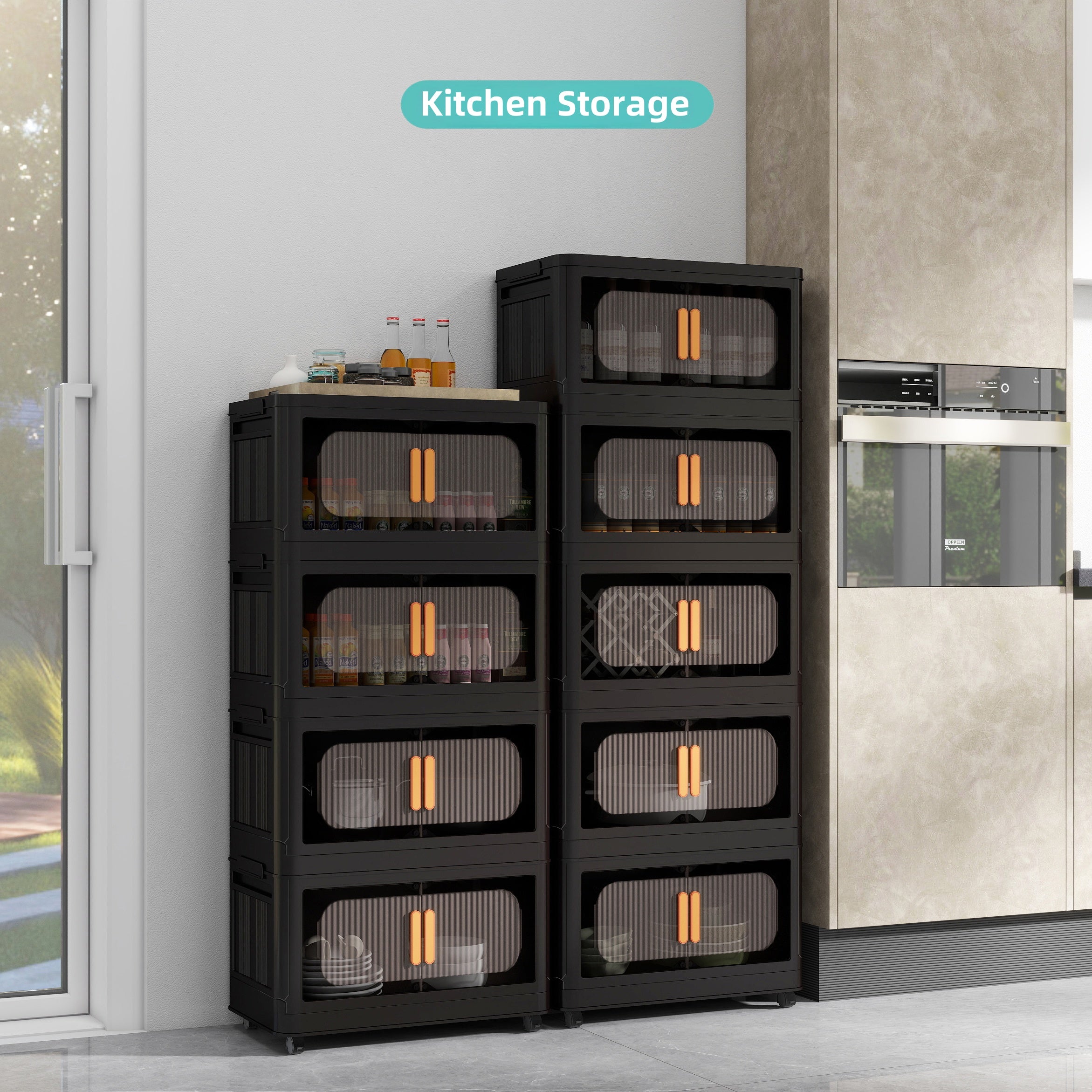 Black 24" Side Wide Folding Storage Cabinet - 5 Tiers