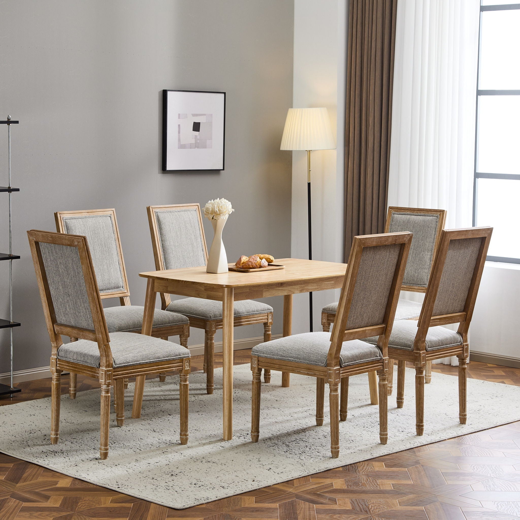 French Country Style Dining Chair with Upholstered Seating and Fluted Legs