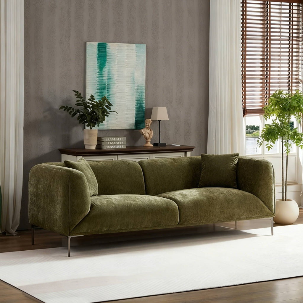 Modern Three-Seat Sofa, 82-Inch, Green Fabric