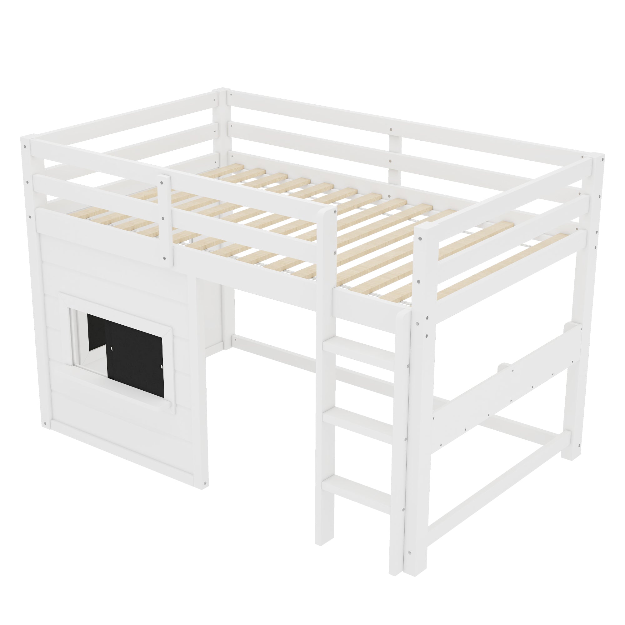 Twin Size Loft Bed With Playful Sliding Chalkboard