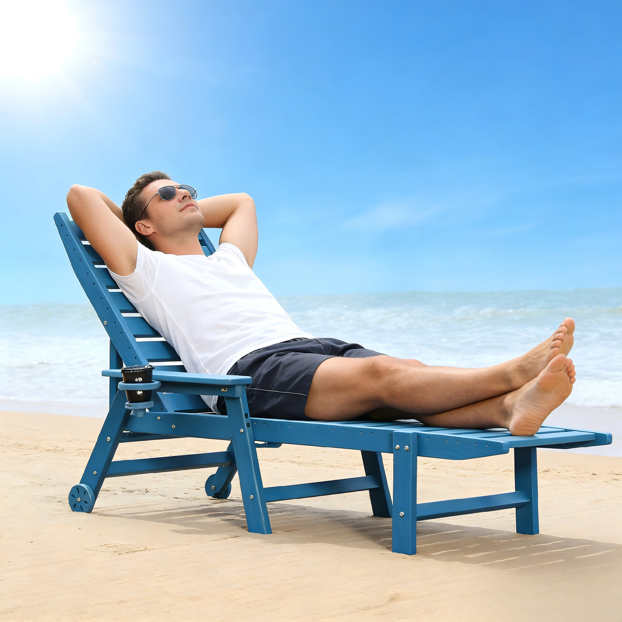HDPE Chaise Lounge Chair Outdoor with 4-Position Adjustable Backrest