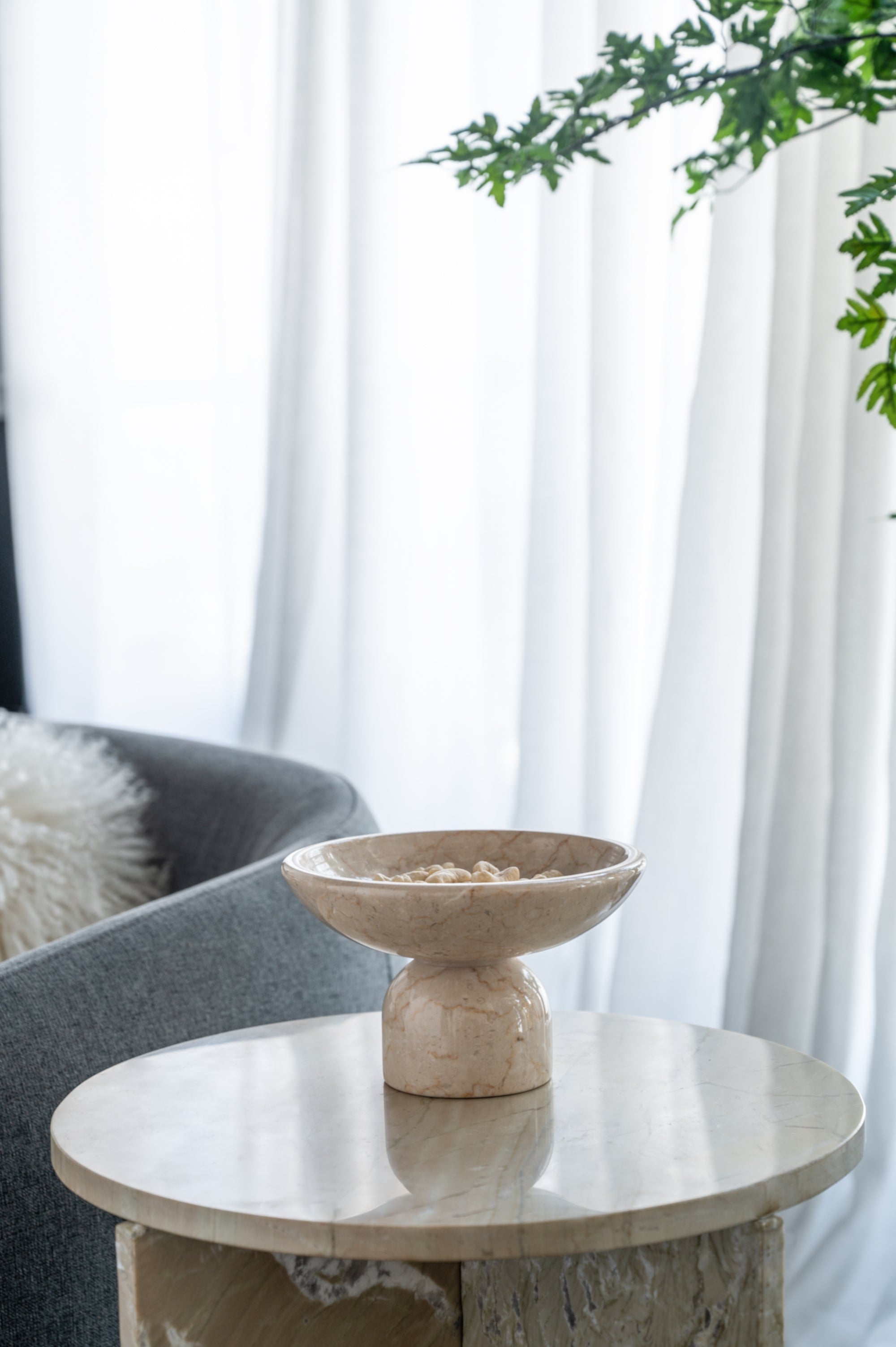 Round Marble Pedestal Fruit Bowl