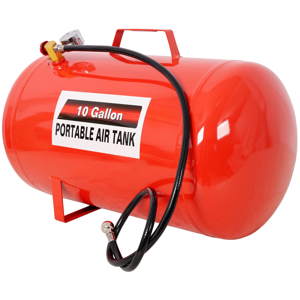 Portable 10 Gallon Air Tank, Lightweight Durable Air Compressor Tank with Pressure Gauge, Safety Valve and 43 Inch Hose for Easy Tool Connection