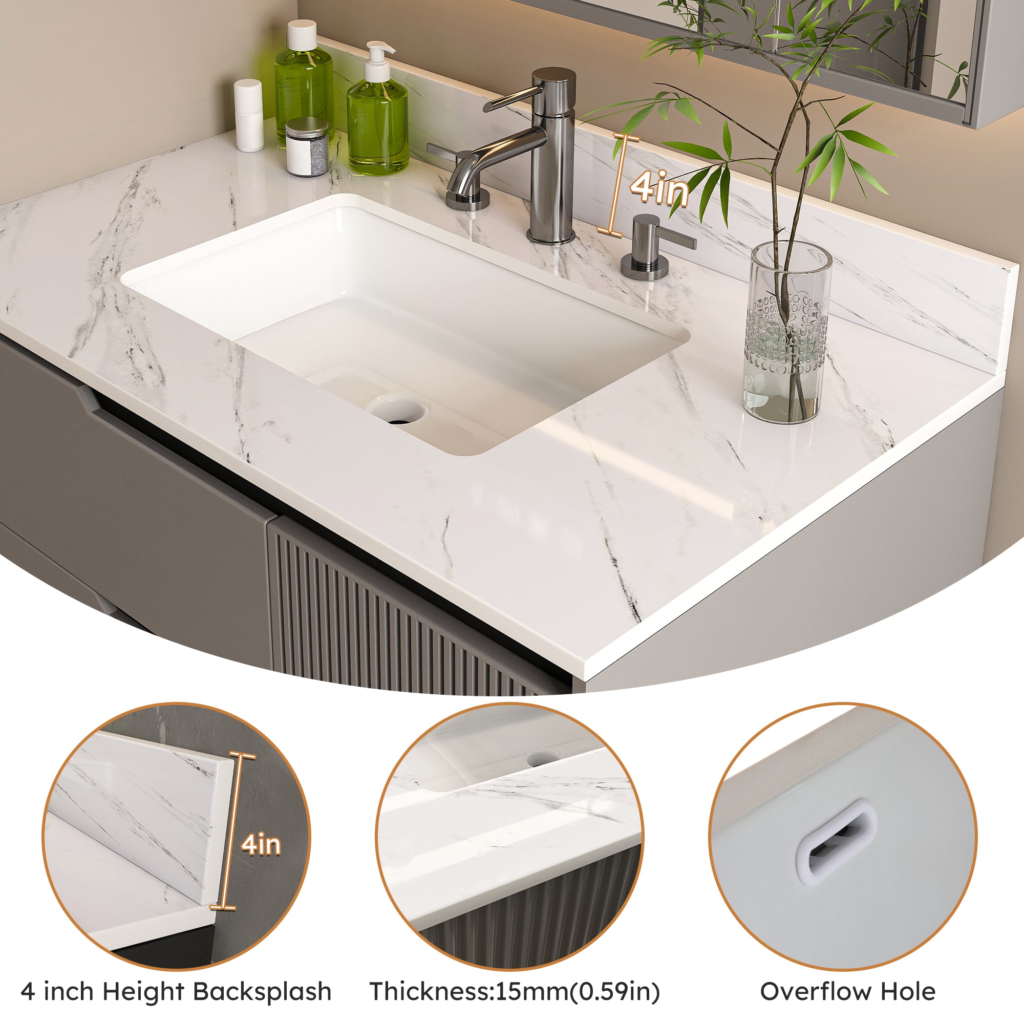 37 Inch Marble Vanity Top
