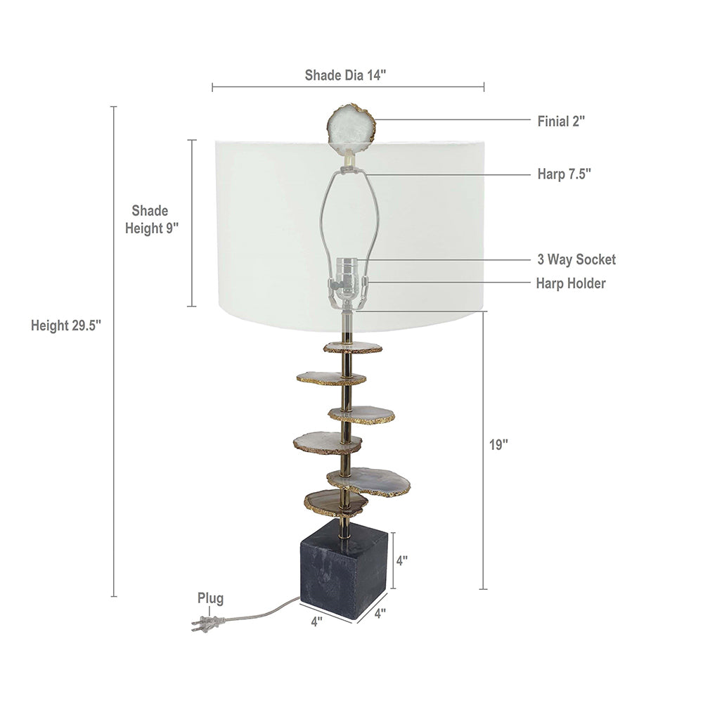 Smoke Agate-Slice Table Lamp with Marble Base