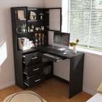 Computer Desk with Glass Cabinets & Built-In LED Lights