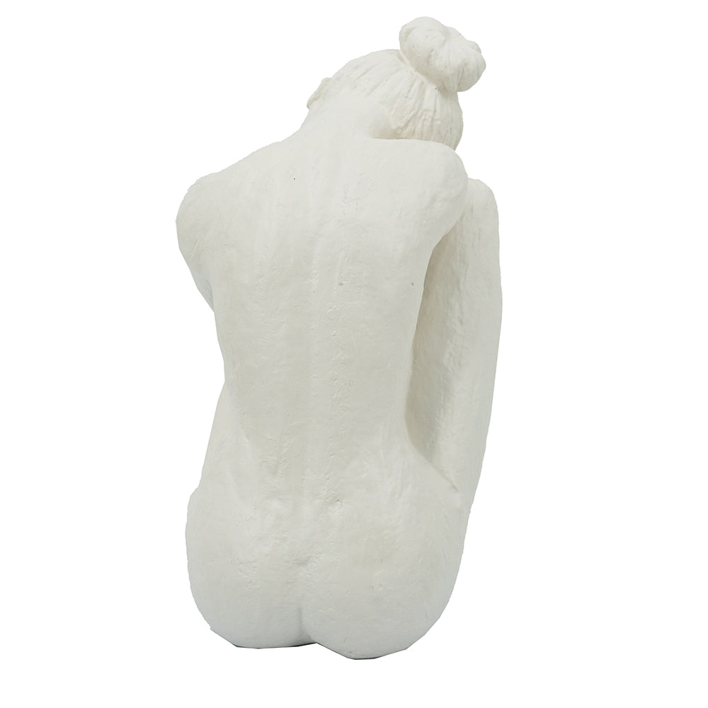 10.5x4.5x9" Seated Stone and Resin Woman Figurine